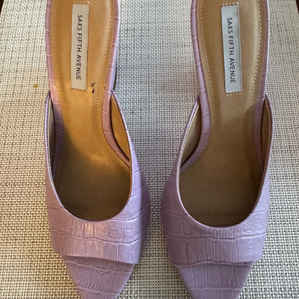 Saks Fifth Avenue Pink Croc-Embossed Heels - Picture 3 of 14